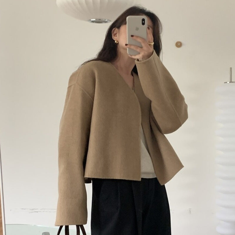 Orris V-neck Loose Woolen Coat