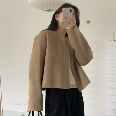 Orris V-neck Loose Woolen Coat