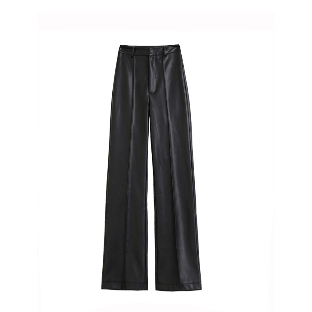 Orris Black Straight Leather Pants
