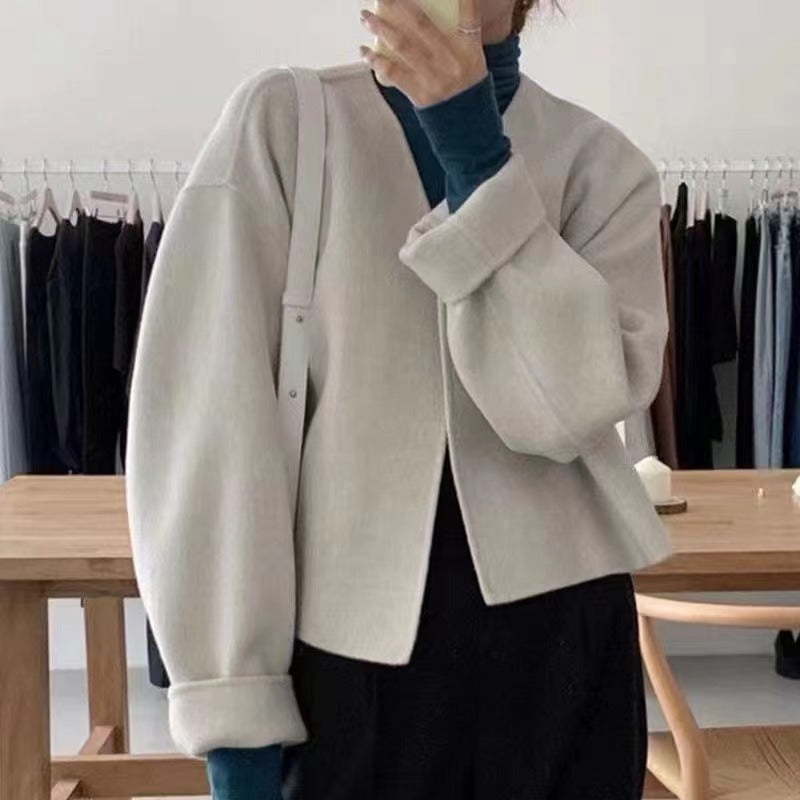 Orris V-neck Loose Woolen Coat