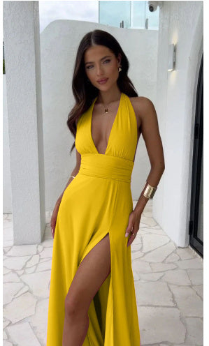 Orris V-neck Slit Backless Dress